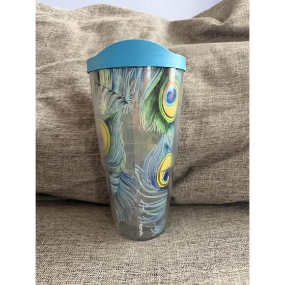 Tervis Tumbler 24oz Peacock Feather Design Plastic Tumbler Blue Lid - Picture 2 of 7